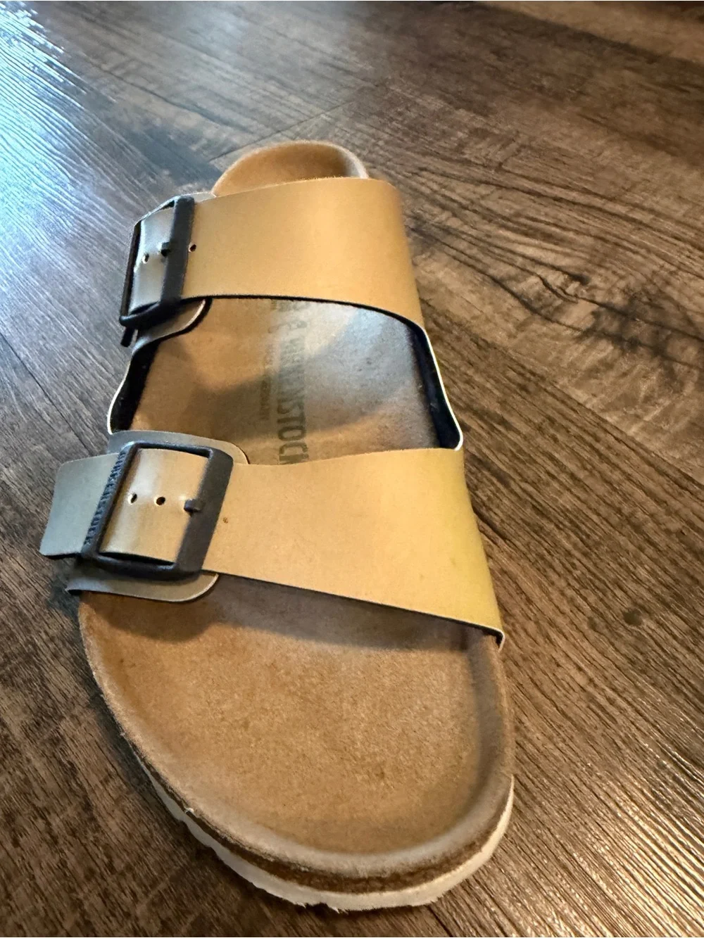 Birkenstock Men’s Two-Strap Sandals in Tan and green